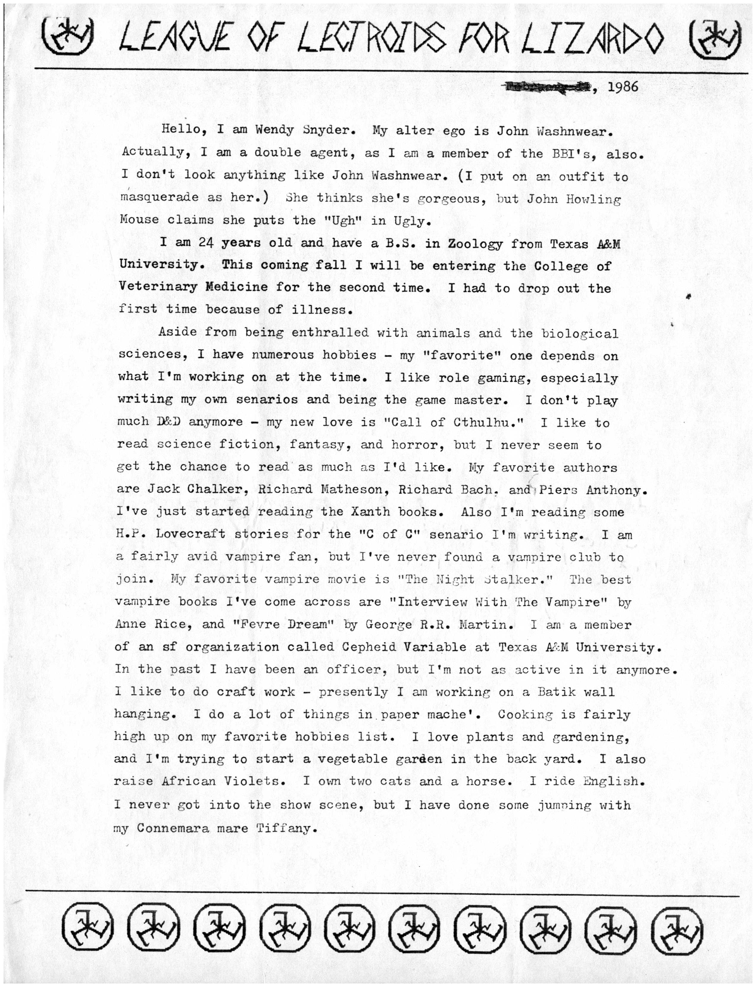 Letter from Wendy Snyder aka John Washnwear