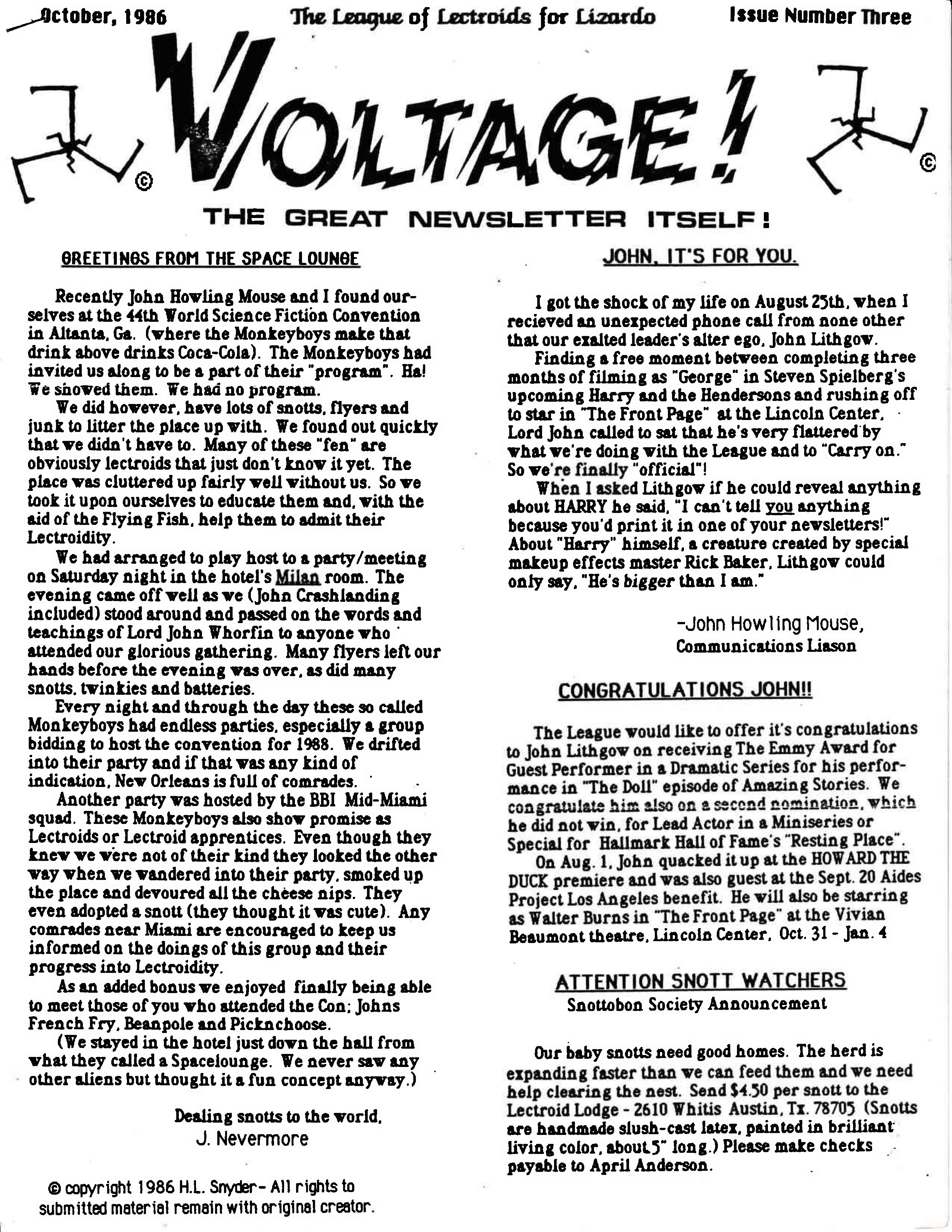 League of
          Lectroids for Lizardo Voltage Issue 3