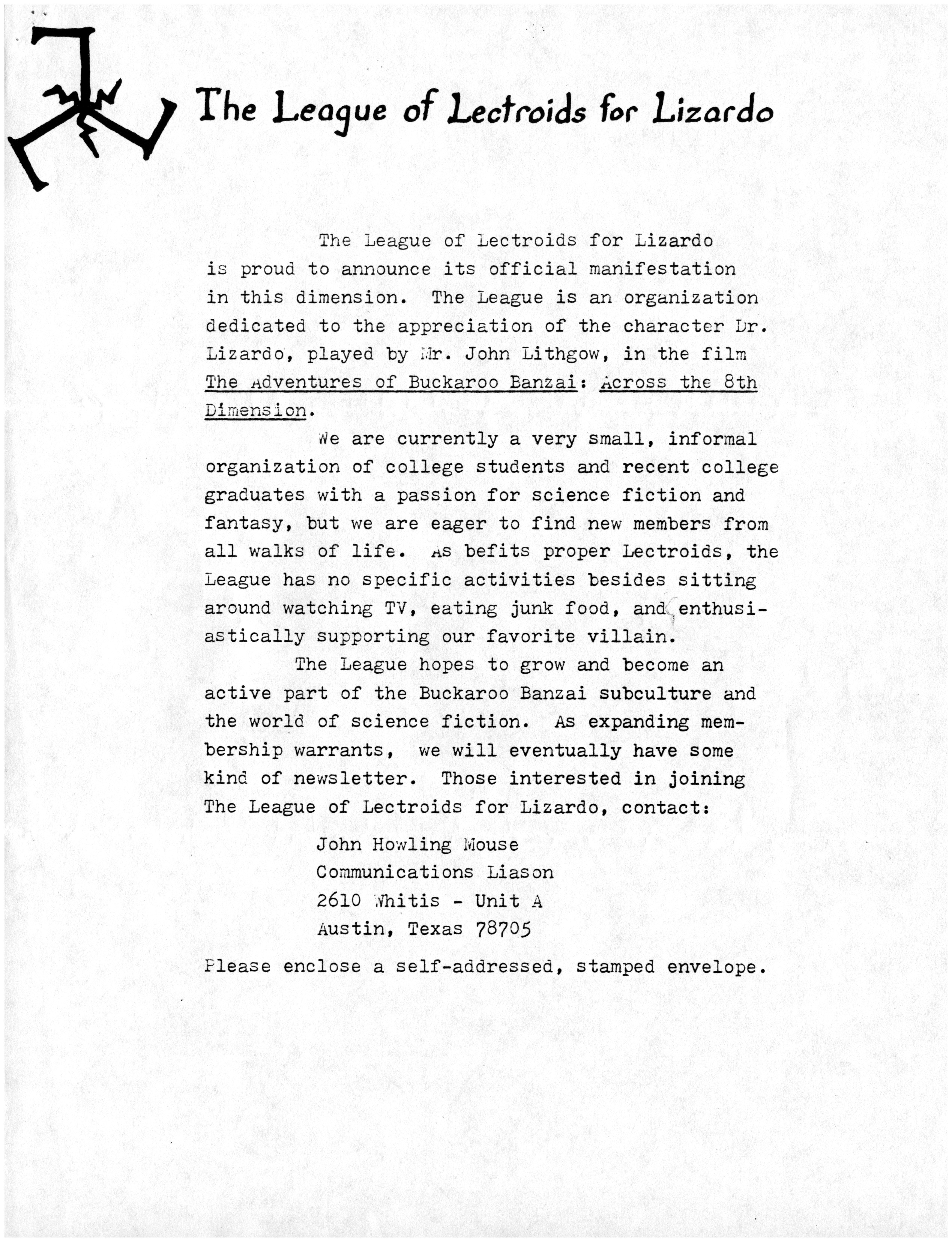 The League of
Lectorids for Lizardo Announcement